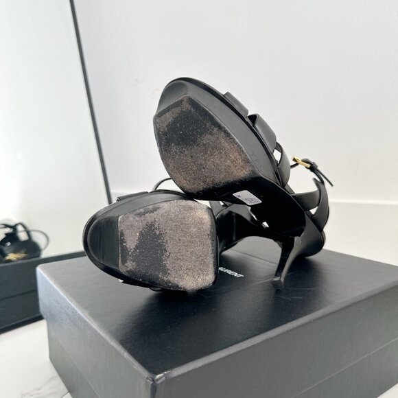 Saint Laurent Tribute 105 Platform Smooth Leather Sandal Heels Black - Picture 3 of 4